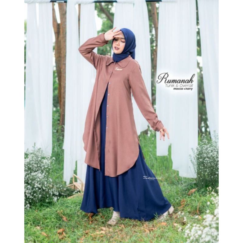 RUMANAH SET TUNIK OVERALL &amp; HIJAB • READY STOK