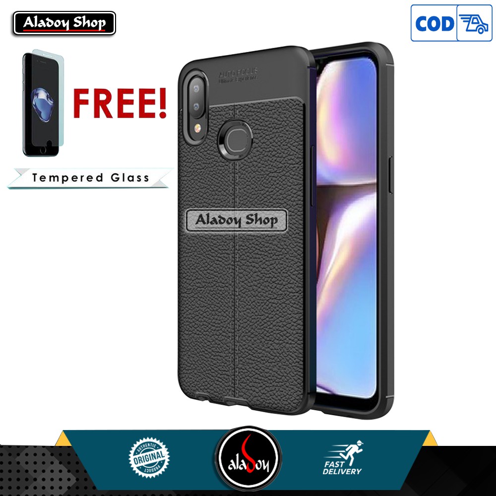 PROMO PAKET Case Autofocus Leather Premium Softcase + Tempered Glass Pelindung Layar SAMSUNG A10S