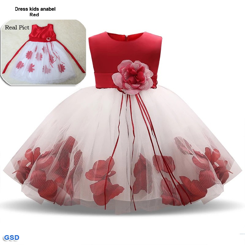 Dress kids anabel/terusan dress anak/gaun pesta anak perempuan lucu/dress bertingkat bunga brokat