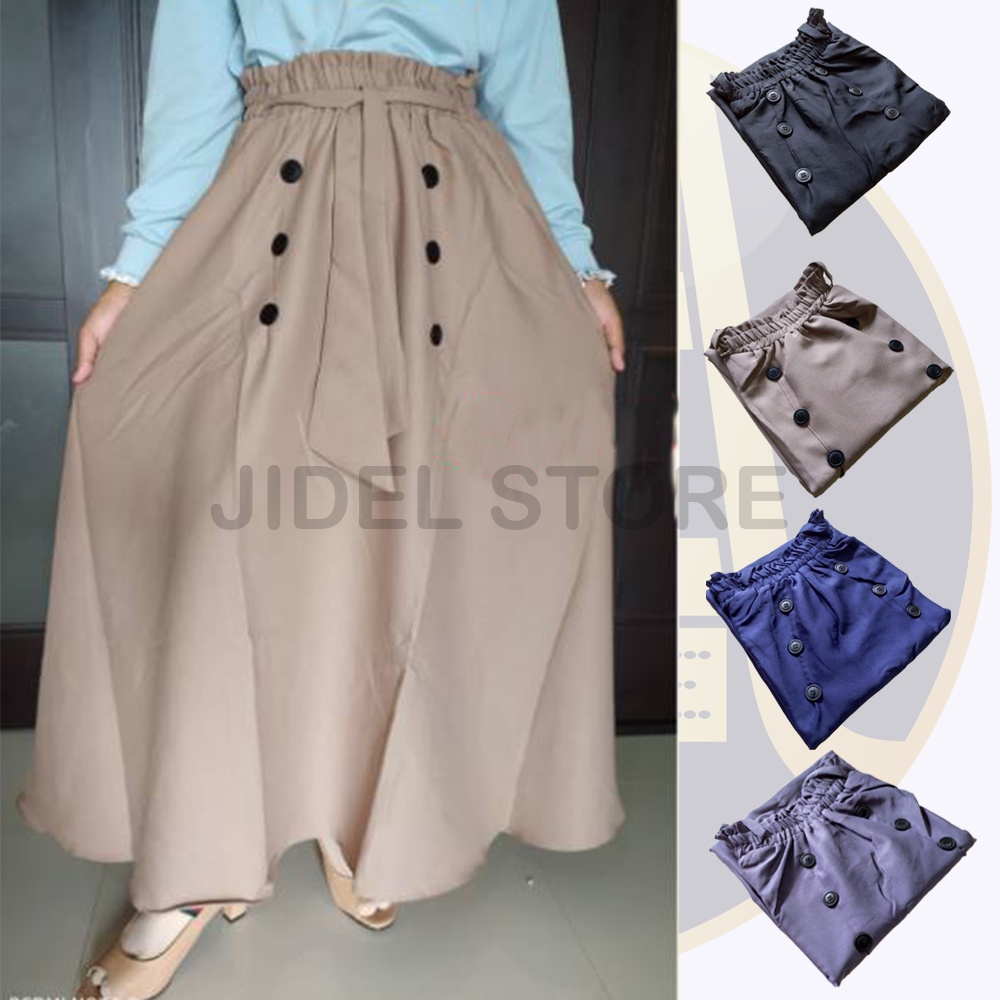 Rok Payung Panjang Wanita Rok Lebar Jumbo Bahan Moscrape Hitam Maroon Crem Dongker Abu Premium Korea Polos