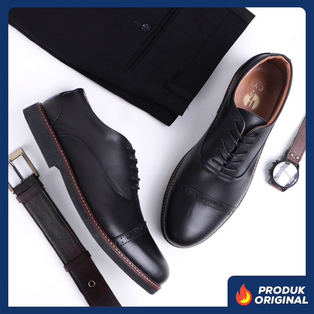 JAZZ 02 BLACK ORIGINAL x REYL MAN Sepatu Kulit Sapi Asli Hitam Pria Formal Pantofel Kerja Kantor Dinas Resmi Guru Kantoran Pesta Undangan Kondangan Nikah Wisuda Casual Oxford Genuine Leather 2.0 Footwear Big Size Jumbo Ukuran Besar 44 45 Keren Kekinian