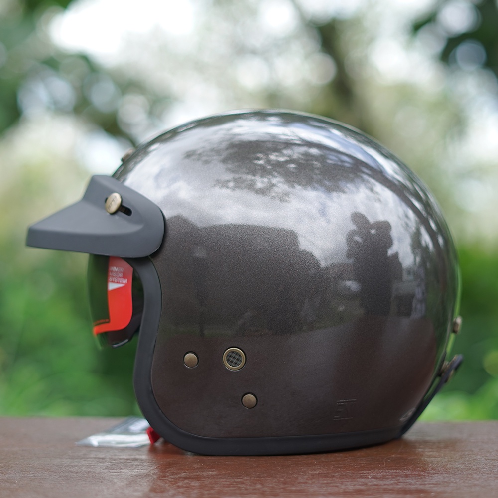 Helm NJS NX-2 NX2 Original Dewasa Premium Retro Inner Visor Paket Kaca Datar Atau Cembung-Gunmet Glossy