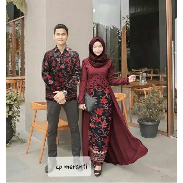 ZA- COUPLE MERANTI baju pasangan pesta muslim kemeja pria dan setelan wanita rok batik