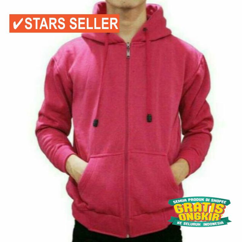 JAKET TERBARU PRIA WANITA FLACEE  BB BM DC / Jaket polos zipper hoodie M,L,XL,XXL pink fanta pria