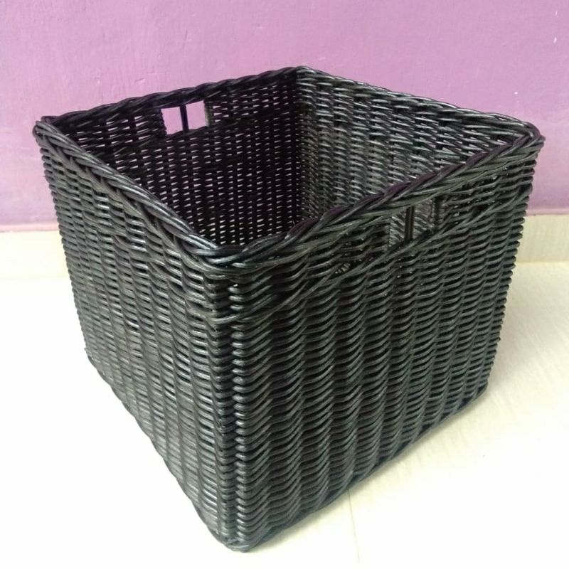 Keranjang rotan kotak persegi besar laci penyimpanan barang baju kotor 36x36x30 cm