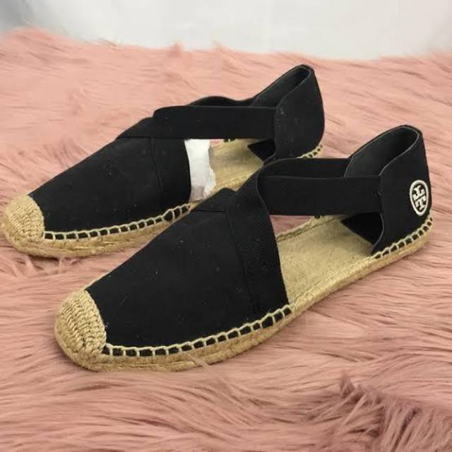 Jual Tory Burch Catalina 2 wedges sepatu flats heels original 50mm  Espradilles authentic asli black hitam | Shopee Indonesia