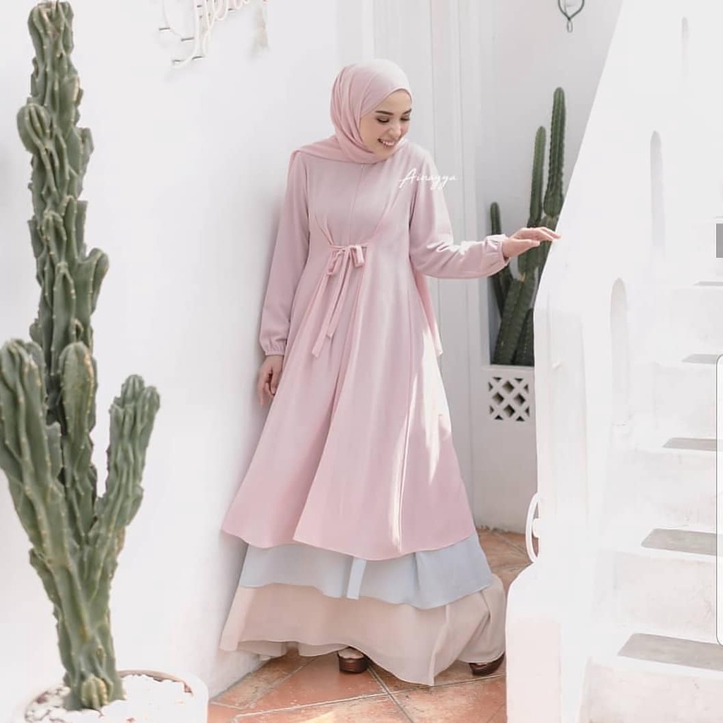 QINARA MAXI WD Bahan CERUTY MIX FURING Gamis Muslim Wanita Modern 2022