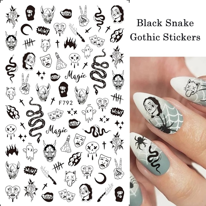 Stiker Kuku Motif Tengkorak / Laba-Laba / Mawar Untuk Dekorasi Nail Art / Pesta Halloween