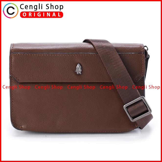 TAS SELEMPANG KULIT PRIA HUSH PUPPIES LEATHER SLING BAG ORIGINAL COKLAT BROWN HM038