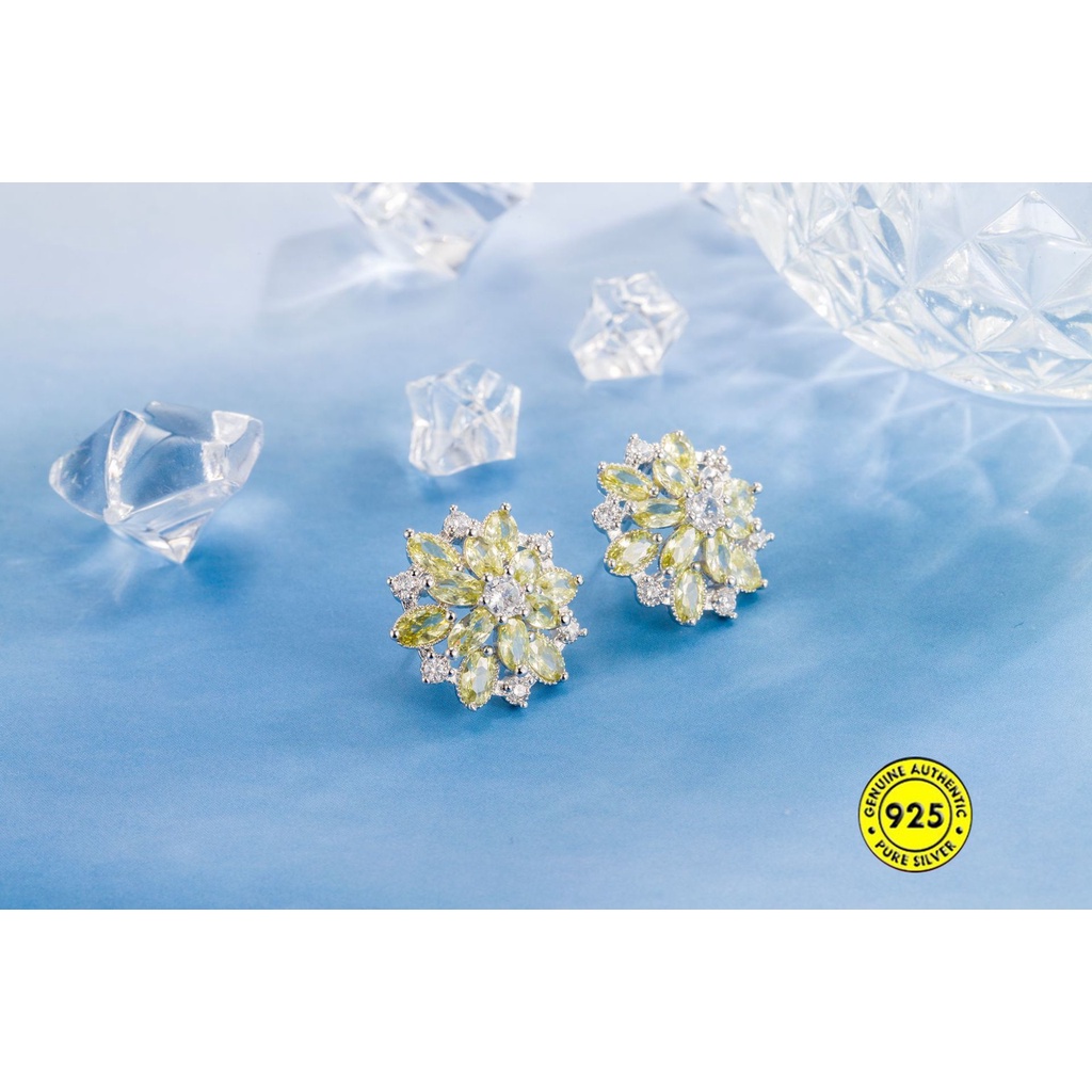 Anting Tusuk Sterling Silver 925 Desain Bunga Matahari Hias Zircon AAA Untuk Wanita