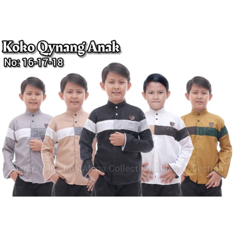 ATASAN BAJU KOKO ANAK COWOK QYNANG TANGGUNG LENGAN PANJANG KUNING MUSTARD HITAM PUTIH ABU COKSU