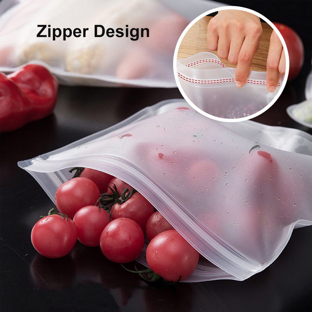 ☛TK☚  R465 Plastik Kulkas Penyimpanan Tebal / Reusable Ziplock Silicone Silikon Pouch Bag Makanan Kedap Udara Anti Bocor Fridge Organizer