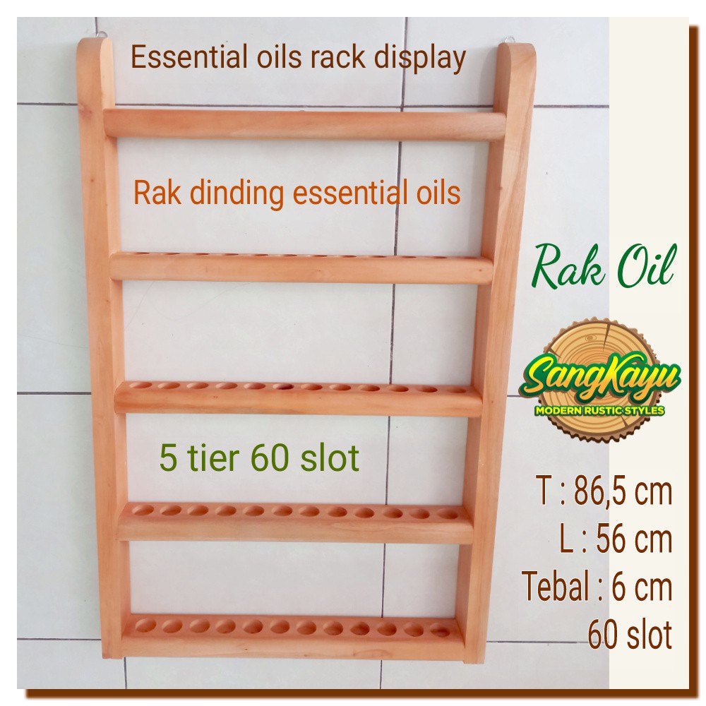 Rak dinding esensial oil aromatherapy 60slot display rak oil hexagonal