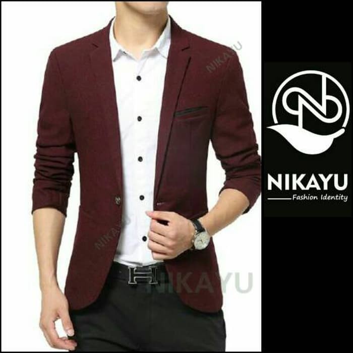 Blazer RED WINE - Jas Pria Slimfit Korea Style Keren Casual Merah 2016