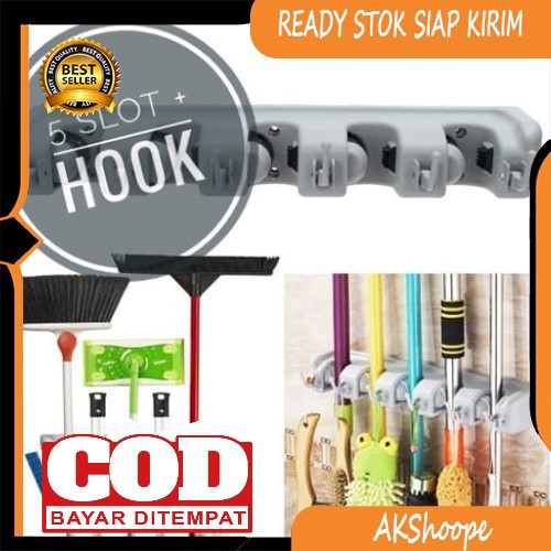 Gantungan sapu alat pel dengan hook 5 slot magic mop holder