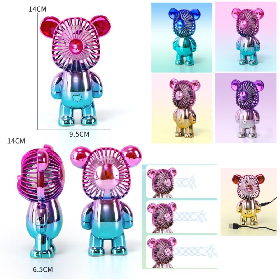 MF7 - Kipas Angin Mini Portable Karakter Bearbrick Meja