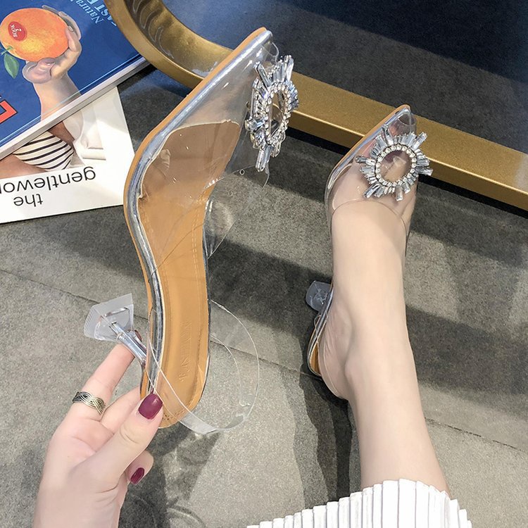 [Ada Size 41] Sandal Wanita Sandal Heels Transparan Tinggi Sepatu Kerja Korea Import