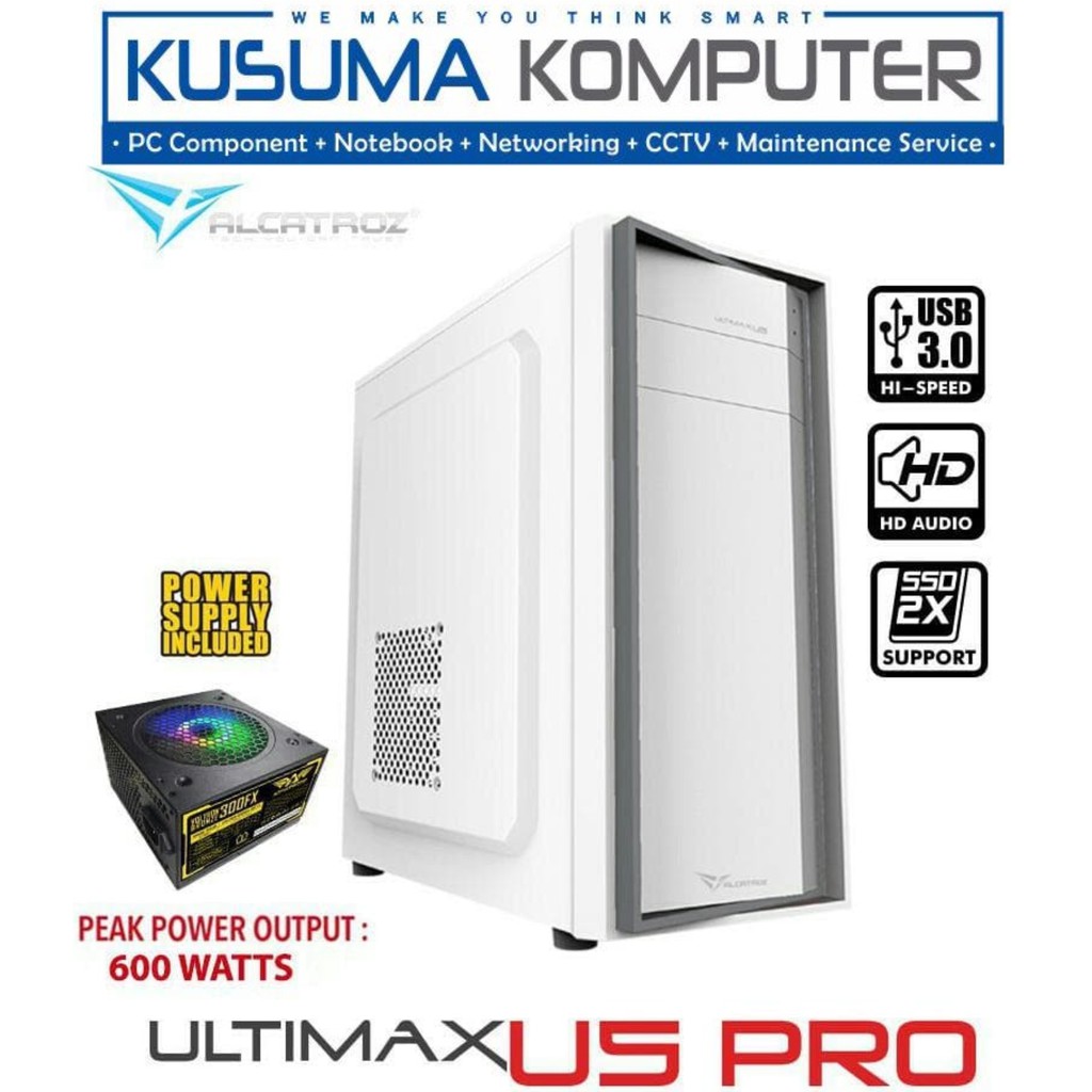 Alcatroz Ultimax U5 Pro White + Psu Voltron Bronze 300W Casing PC