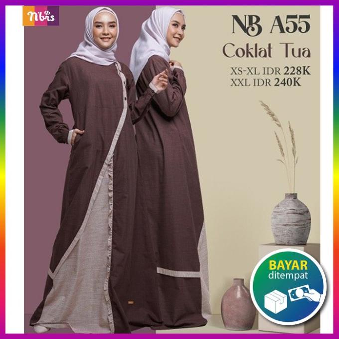 Promo Baju Gamis Dress Nibras Wanita Muslim Terbaru 2020 Promo Murah Nb A55 - Abu, Xs Diskon