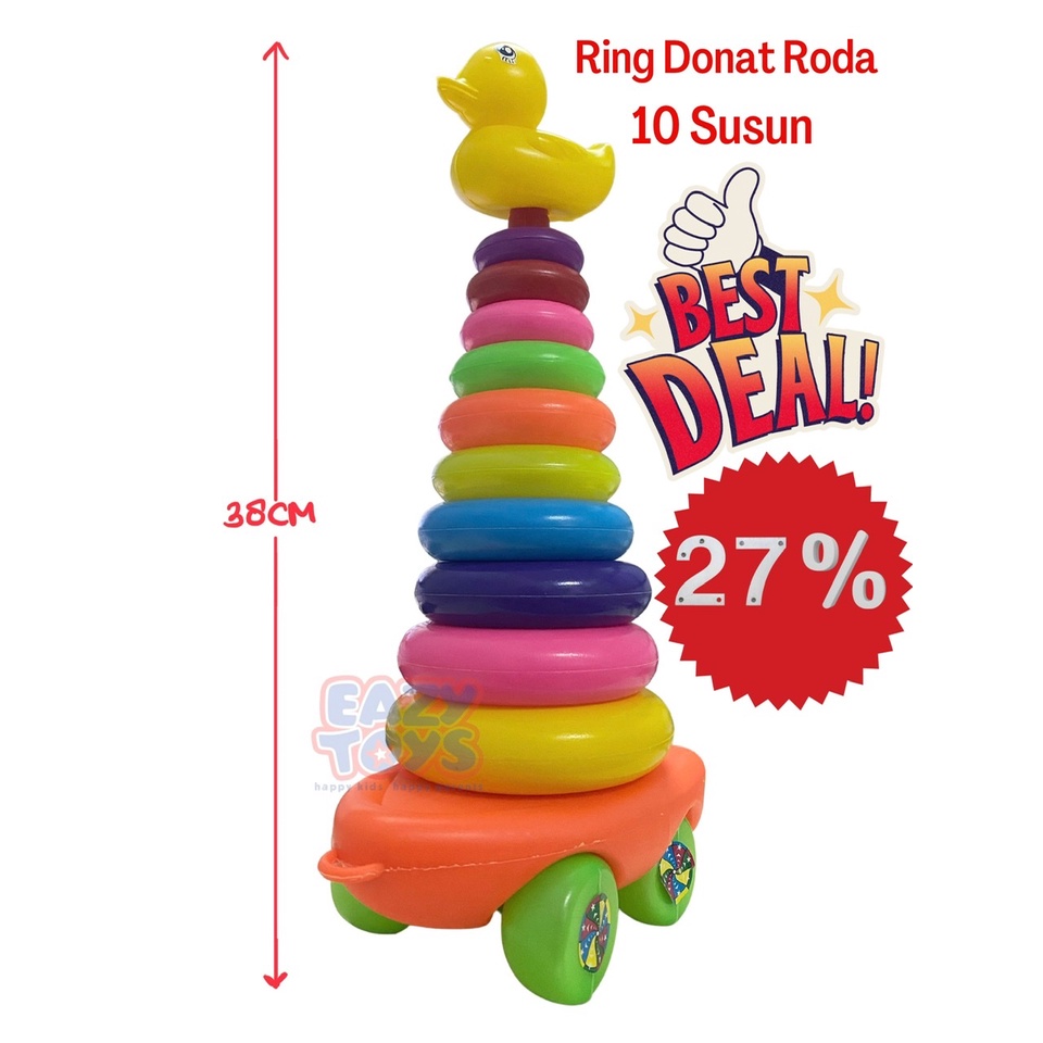 MAINAN ANAK RING DONAT 10 SUSUN MAINAN DONAT SUSUN RODA BABY STACKING DONUT DUCK BER-SNI