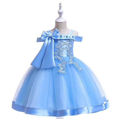 DRESS PESTA ANAK PEREMPUAN IMPORT / baju pesta anak tutu satin L-5081 BRUKAT PITA MUTIARA impor high quality