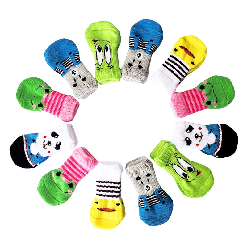 4pcs Kaos Kaki Anti Slip Motif Print Untuk Anjing / Kucing