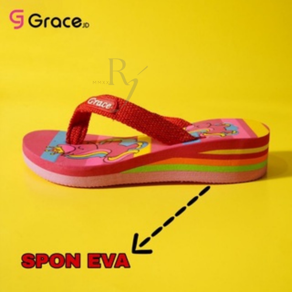 GRACE [NOIR HK 26-35] Sandal Japit Anak Perempuan Spon Hak Pelangi/ Sendal Jepit Little Pony Wedges