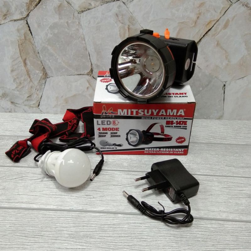 Senter Kepala Headlamp MS-147K Cahaya Kuning 10W FREE Bohlam LED