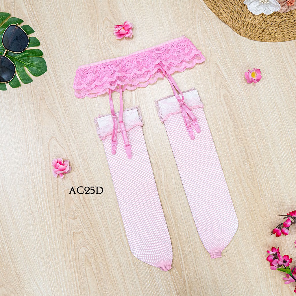 [TOKO TERPERCAYA] STOCKING SEXY + GARTER BELT SABUK PAHA LACE SOFT PINK AC25D