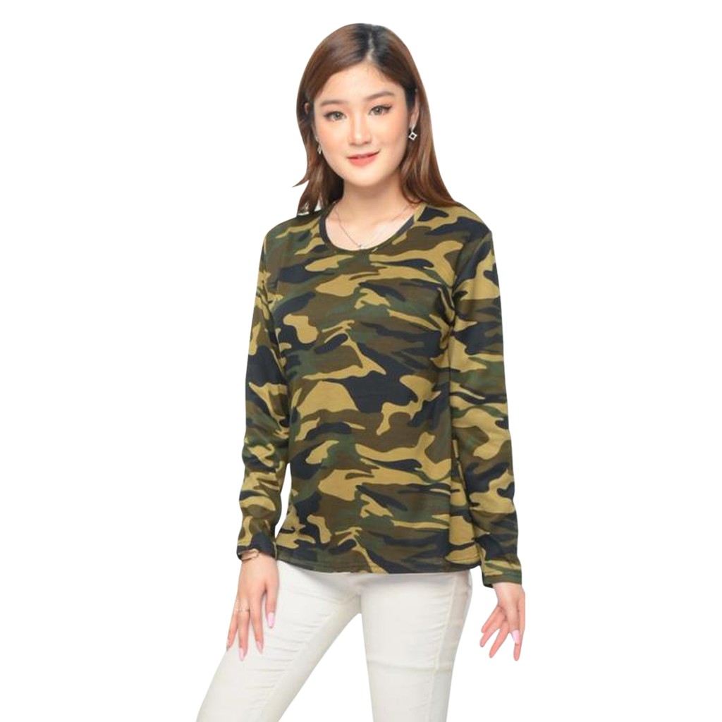 Kaos ARMY Lengan Panjang Wanita / Kaos Loreng Wanita Murah