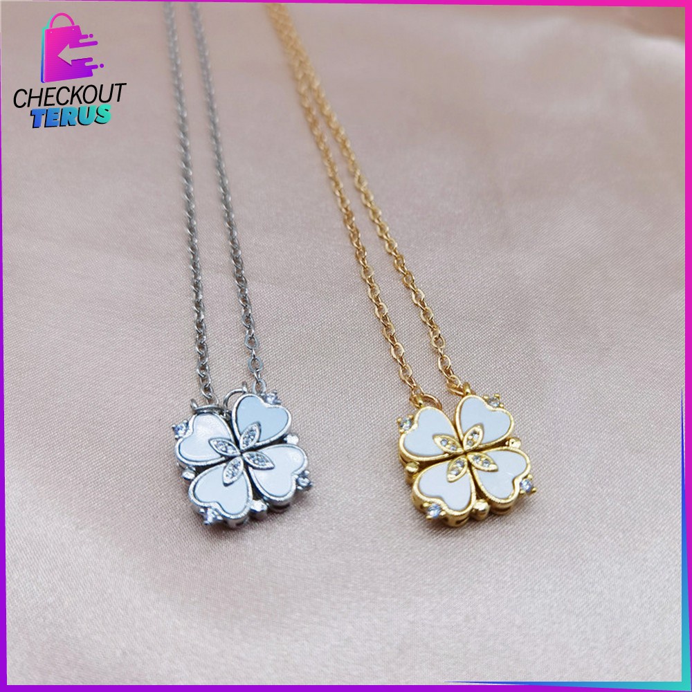 CT K123 Kalung Wanita Motif Clover Empat Daun Semanggi Kalung Anti Karat Bentuk Hati Aksesoris Fashion