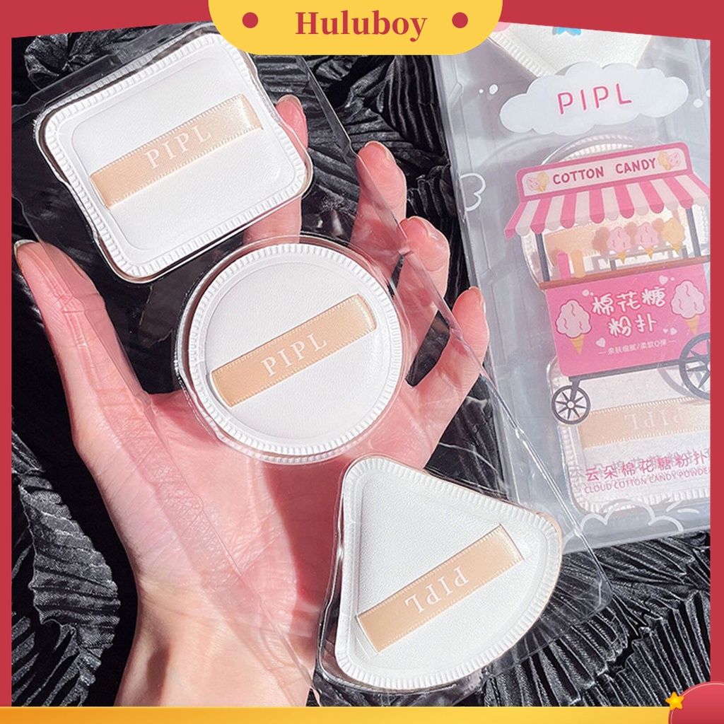 Huluboy Huluboy♡ 3 Pcs Spons Puff Makeup Portable Bahan Lembut Breathable Untuk Foundation Cair