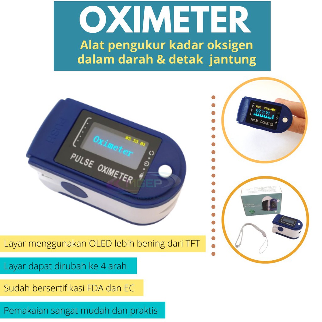 Oximeter Fingertip Pulse OLED alat ukur kadar oksigen & detak jantung bersertifikasi FDA & EC