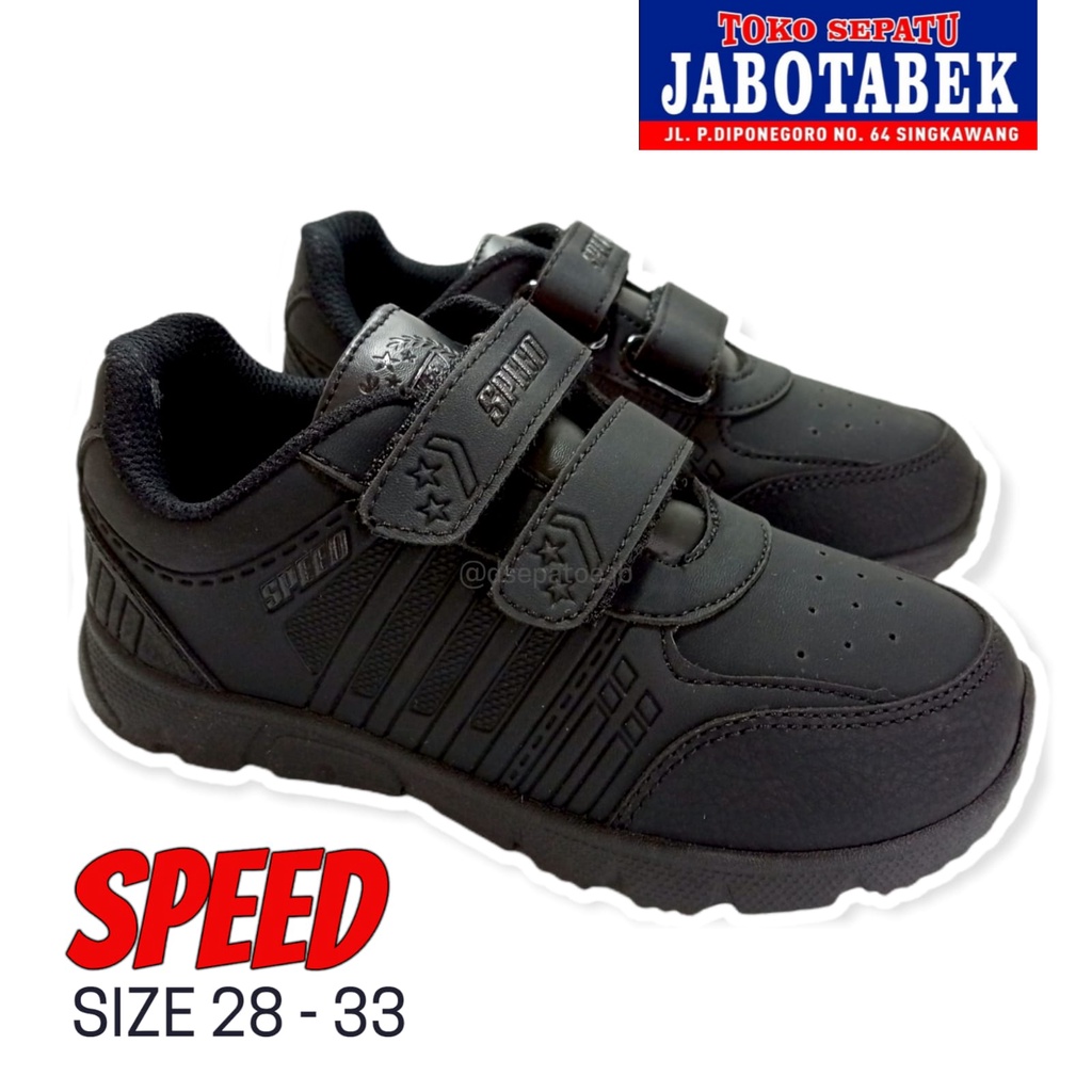 [COD] Sepatu sekolah anak SPEED size 28 29 30 31 32 33 warna hitam semua Sneakers school anak cewek 