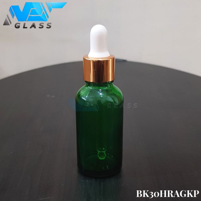 botol kaca pipet 30ml tebal hijau - ring almunium gold