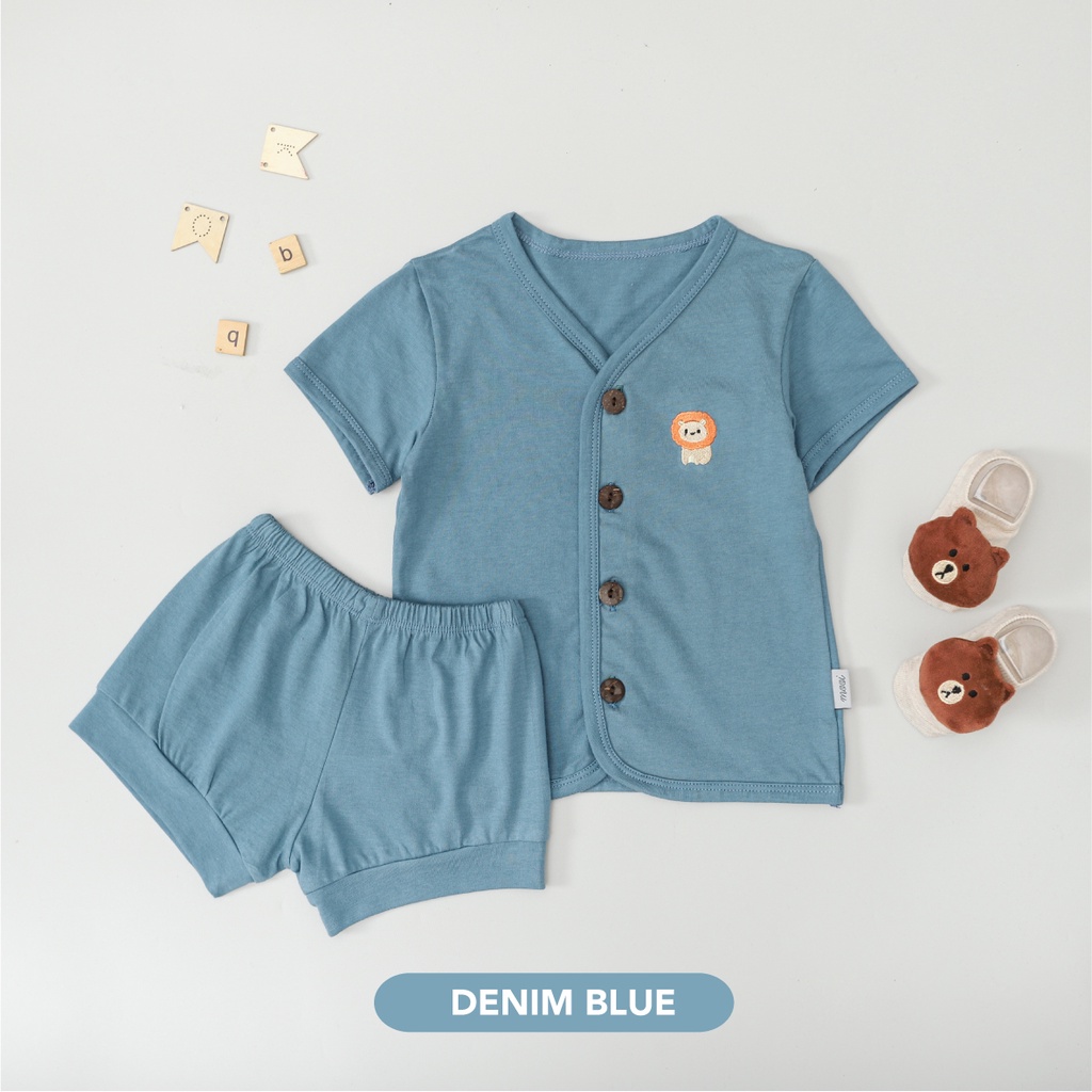 Mooi Setelan Pendek Bayi Short Button Set-DENIM BLUE