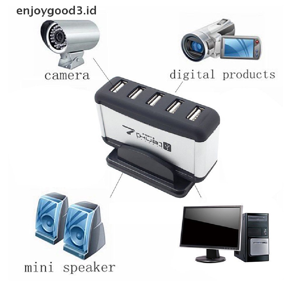 Hub 7 Port Usb Kecepatan Tinggi Dengan Kabel Adapter Eu / Us Plug Untuk Pc Laptop