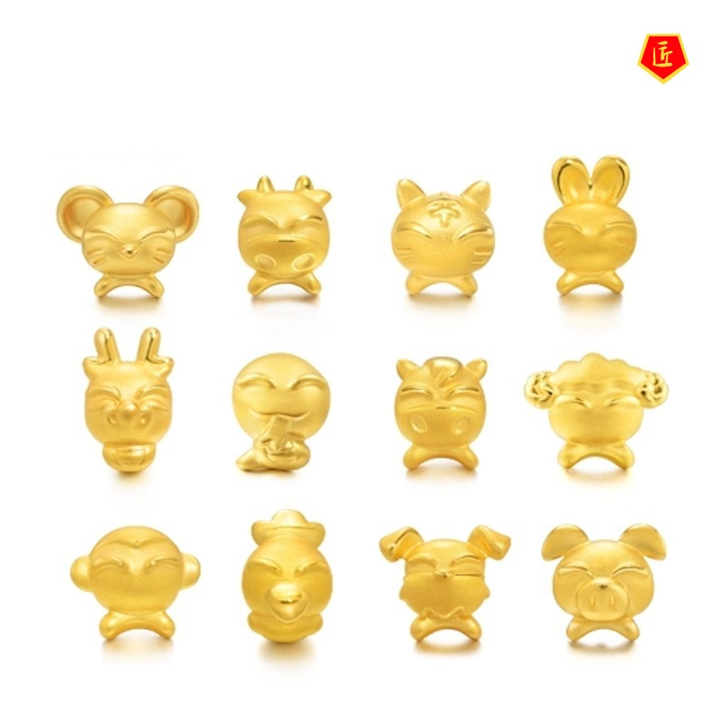 [Ready Stock]Twelve Zodiac Lucky Beads Gold Pendant Simple Cute