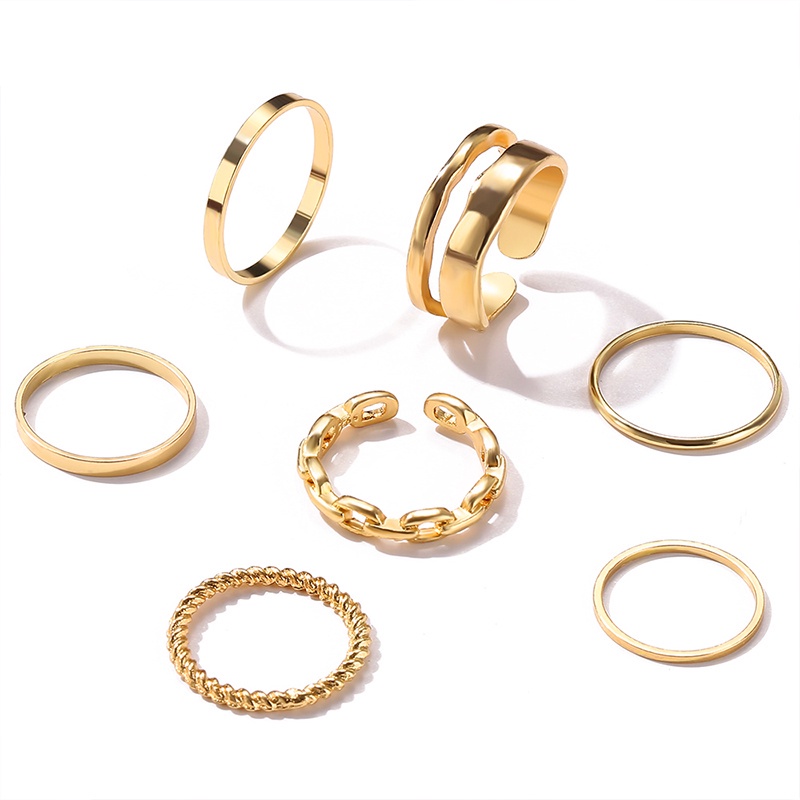 7Pcs/Set cincin emas korea Rantai Emas Model Hollow Terbuka Bahan cincin wanita perhiasan aksesoris