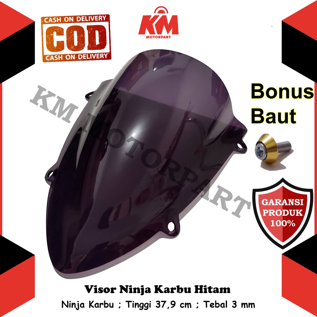 Visor Windshield Ninja 250 Karbu Hitam dan Bening Jenong Murah Tebal 3 mm Bahan Mika Akrilik