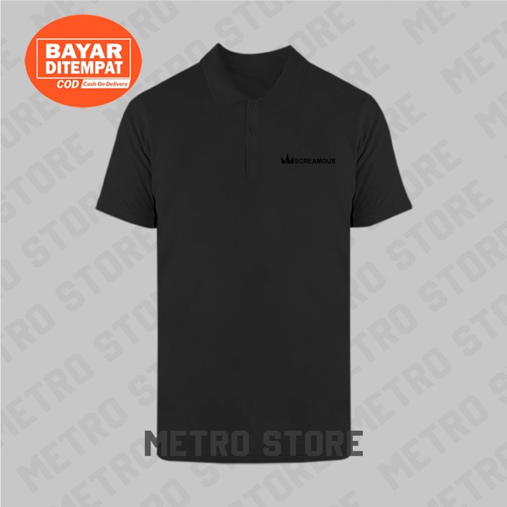 Kaos Polo Screamous Logo Premium Black Print | Kaos Polo Shirt Kerah Lengan Pendek Pria Muda Keren D