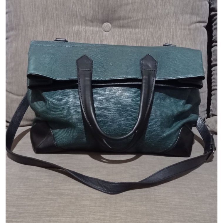 Tas Preloved atau Monza Selempang Kulit Asli Brand Double M warna Hijau