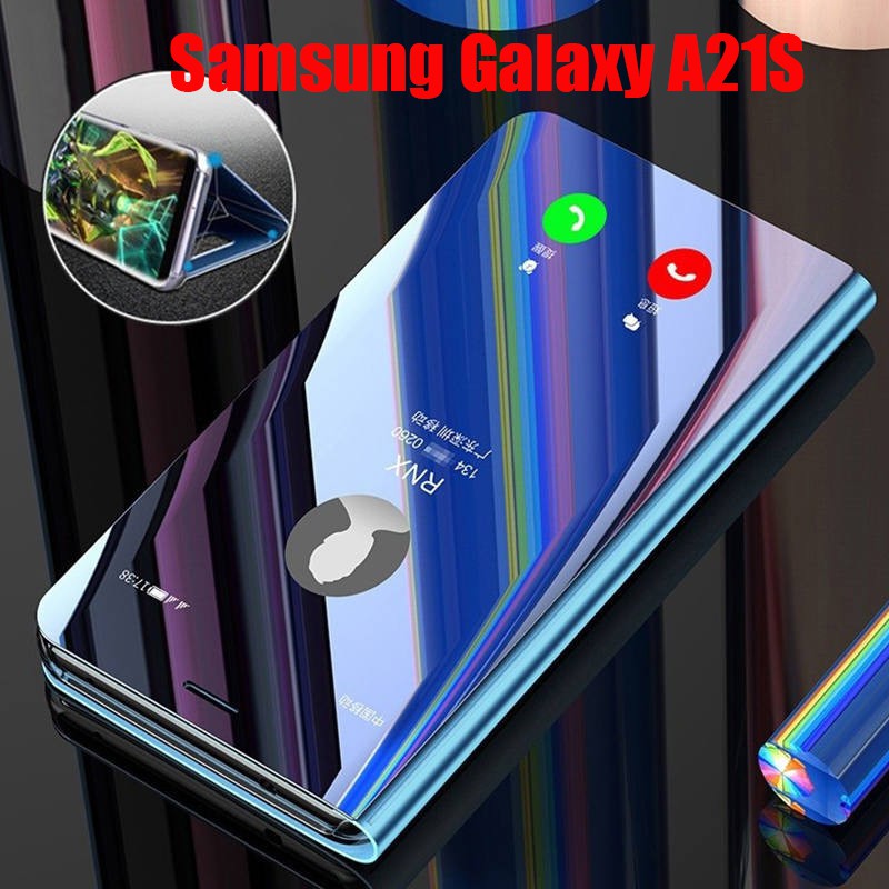 Samsung Galaxy A21s Case Flip Mirror Pu Leather Phone Casing Samsung A21s Case Cover Stand Shopee Indonesia