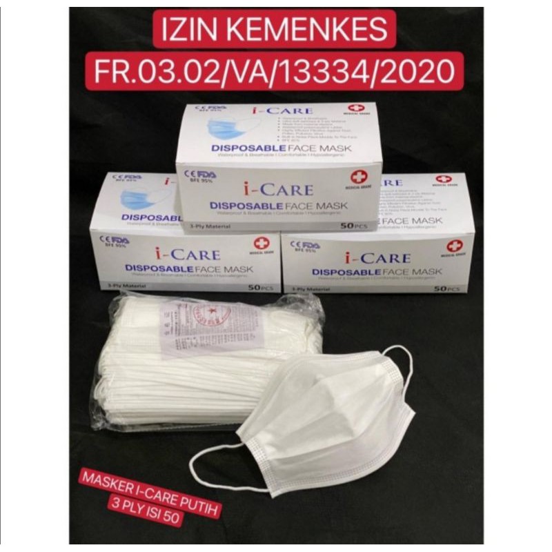 Masker medis surgical White welltouch kemenkes RI  @50 pcs