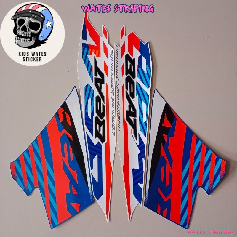 Striping Decal Polet Sticker honda beat fi sporty 2021 biru putih stiker list motor standar kualitas