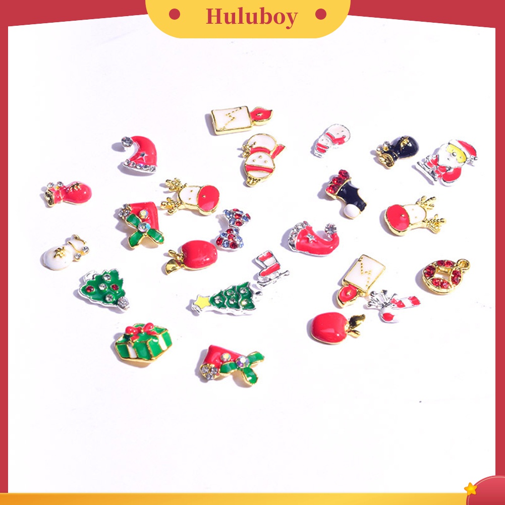 Huluboy Huluboy♡ 1 Kotak Stiker Kuku Desain Snowflake Bell Natal Bahan Alloy Untuk Dekorasi Manicure