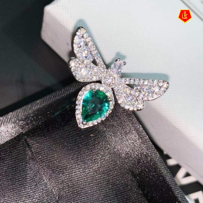 [Ready Stock]Special-Interest Design Emerald Cute Bee Ring for Women