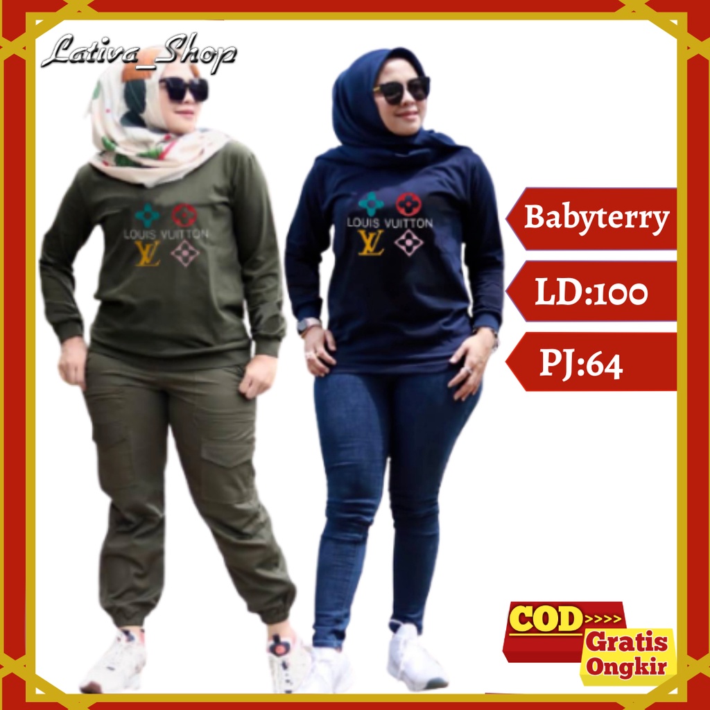 Kaos Atasan Lengan Panjang Wanita Cewek Cewe Abg Remaja Babyterry Terbaru LV3