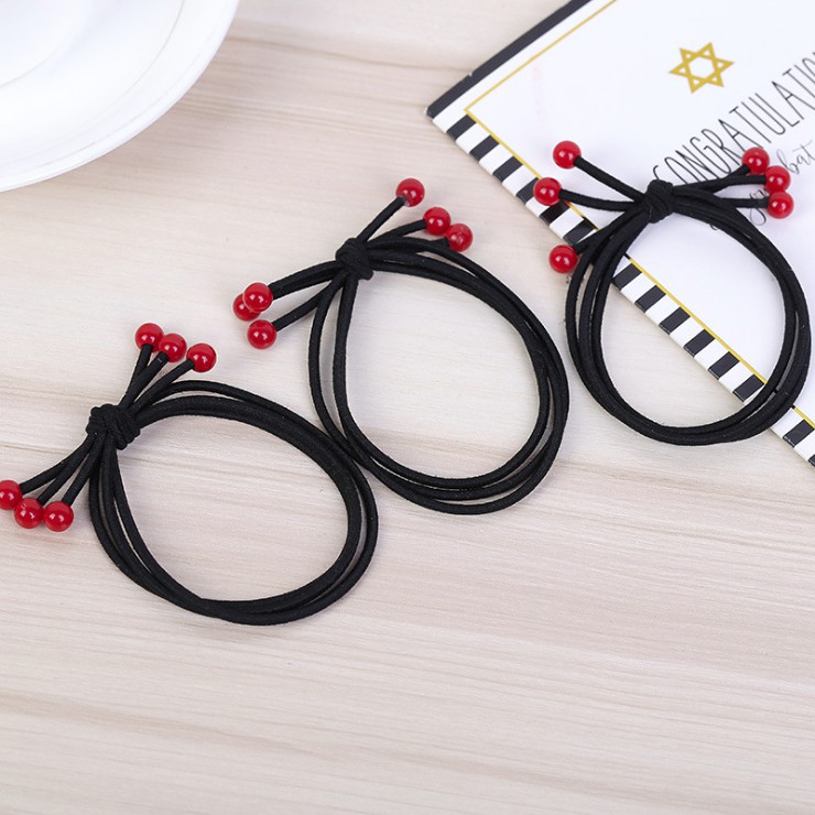 MURMURE.ID | 5PCS IKAT RAMBUT KARET HITAM MOTIF CHERRY LUCU IMPORT PAKET ISI 5 HA022-2