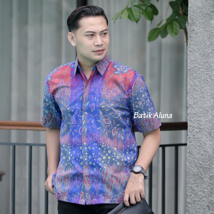 Batik Pria Ekslusif Lengan Pendek Tenun Furing Premium Kemeja Pria Solo Aluna Batik FPT 001